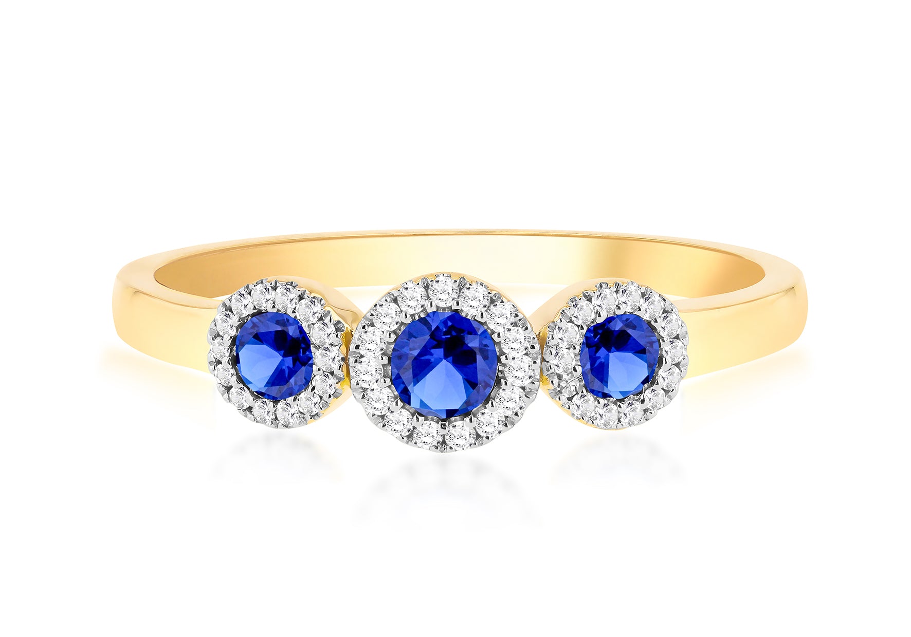 9ct Yellow Gold 0.28ct Diamonds and Sapphires Trinity Ring