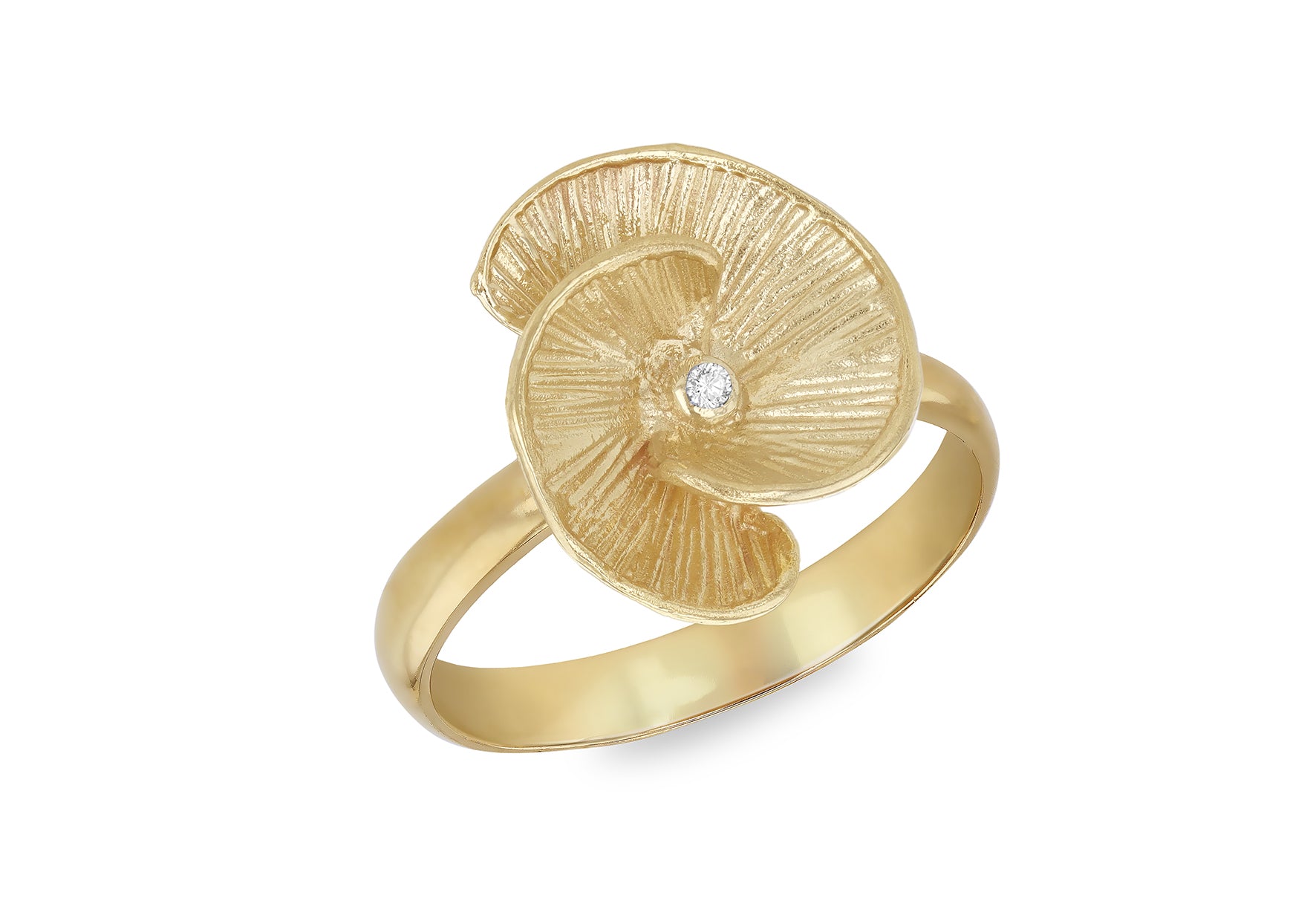 9ct Yellow Gold 0.01ct Diamond Flower Bloom Ring