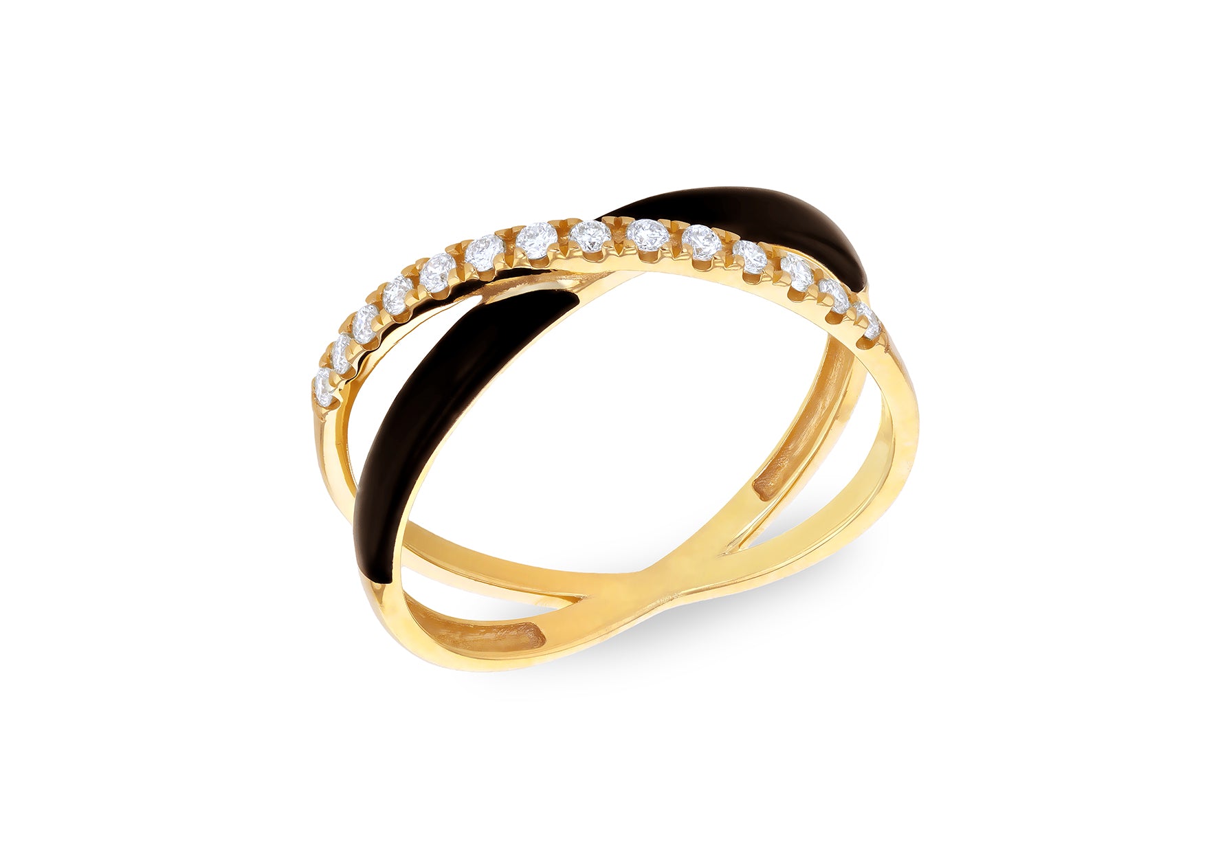 9ct Yellow Gold 0.015ct Diamond Black Crossover Ring