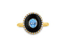 9ct Yellow Gold Blue Topaz & 0.005ct Diamond Oval Ring