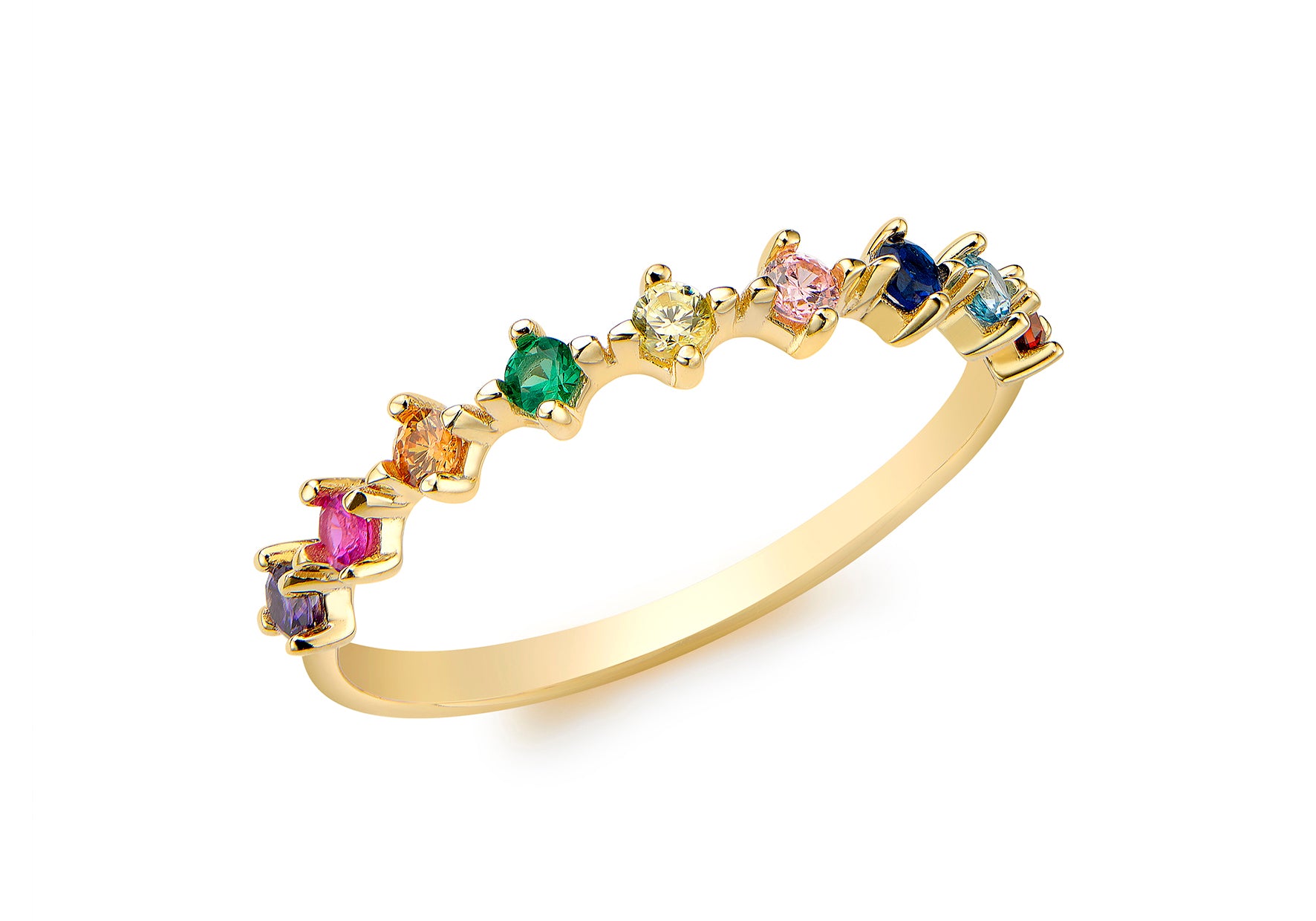 9ct Yellow Gold Rainbow Zirconia Half-Eternity Ring
