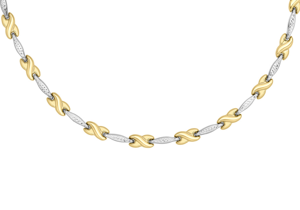 9ct Two-Tone Gold Diamond Cut Bar Kisses Necklace