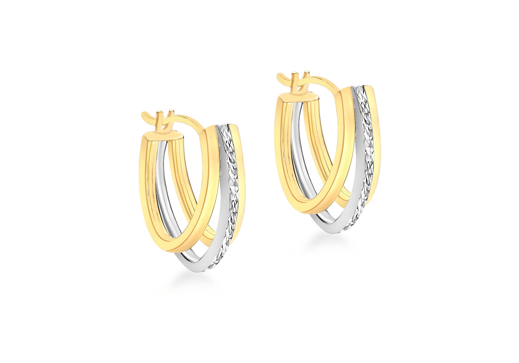 9ct Two-Tone Gold Triple Arched Huggy Earrings