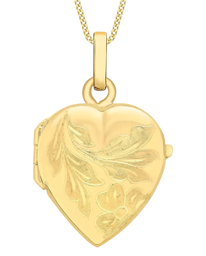 9ct Yellow Gold Engraved Floral Heart Locket