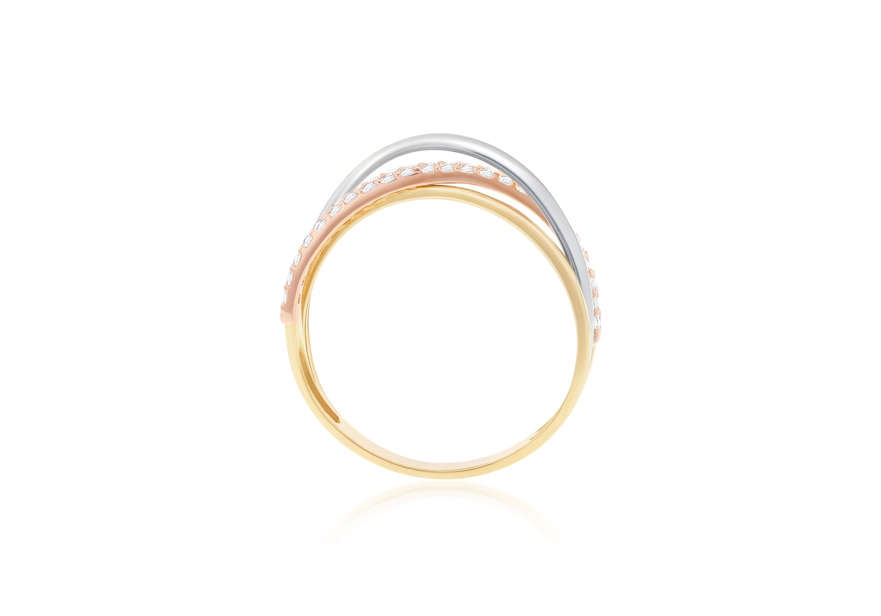 9ct Triple-Tone Gold Zirconia Crossover Ring