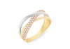 9ct Triple-Tone Gold Zirconia Crossover Ring