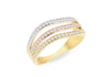 9ct Triple-Tone Gold Zirconia Wave Ring