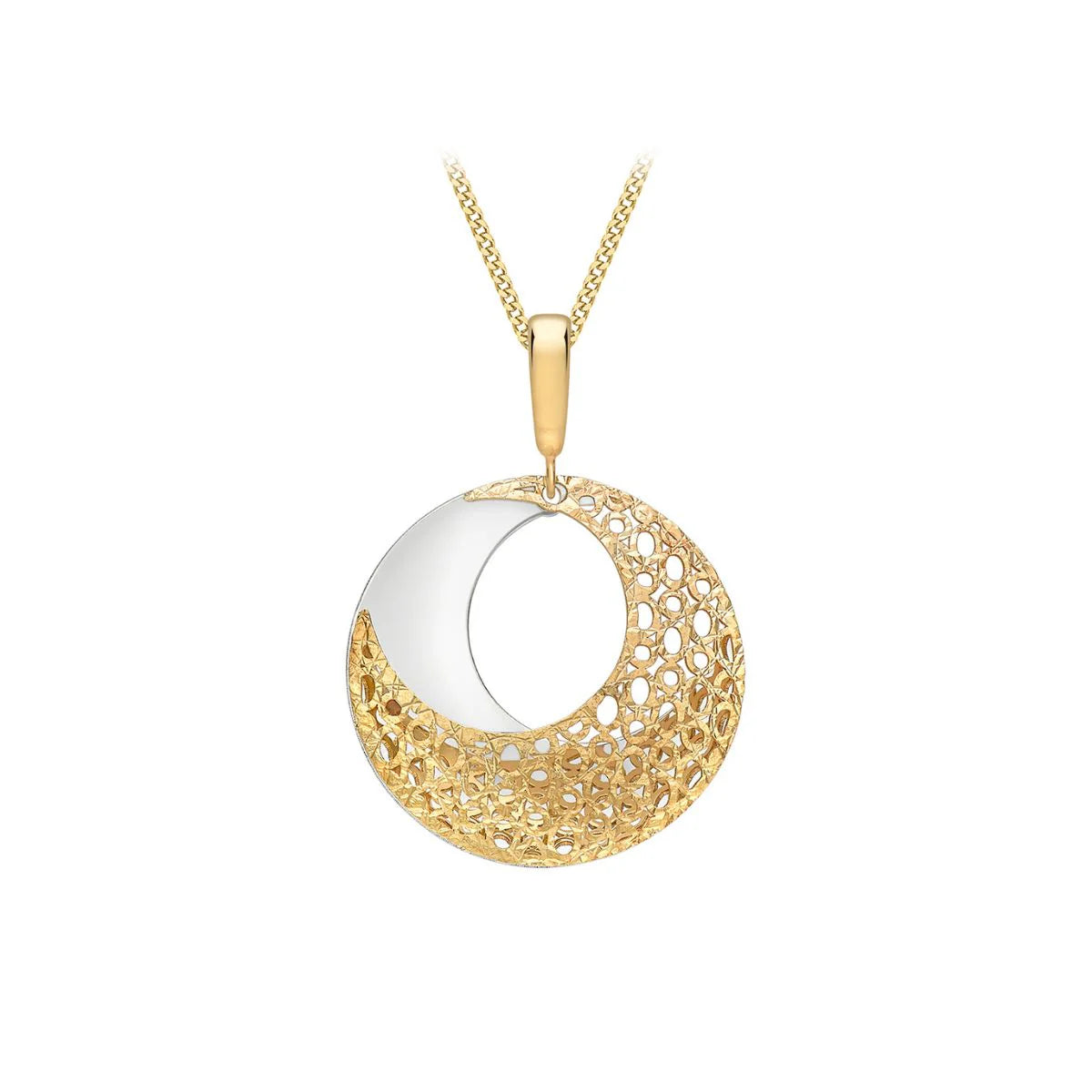9ct Two-Tone Gold Round Fretwork Pendant