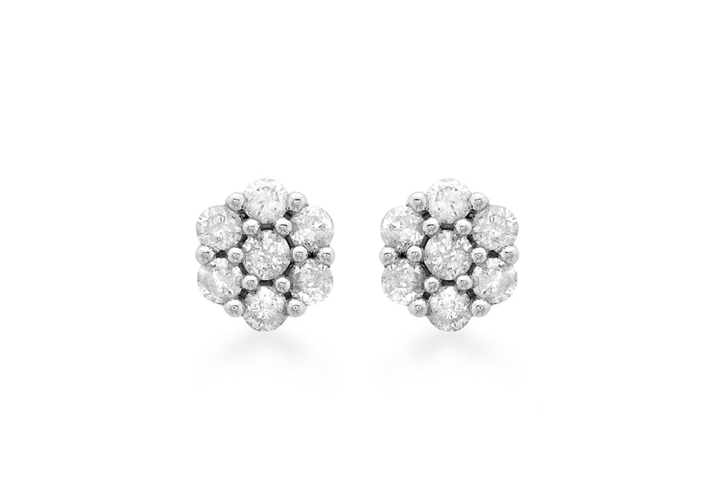 9ct White Gold 0.25ct Diamond Cluster Stud Earrings