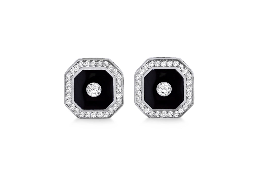 9ct White Gold 0.06ct & 0.56ct Diamond Black Octagon Stud Earrings
