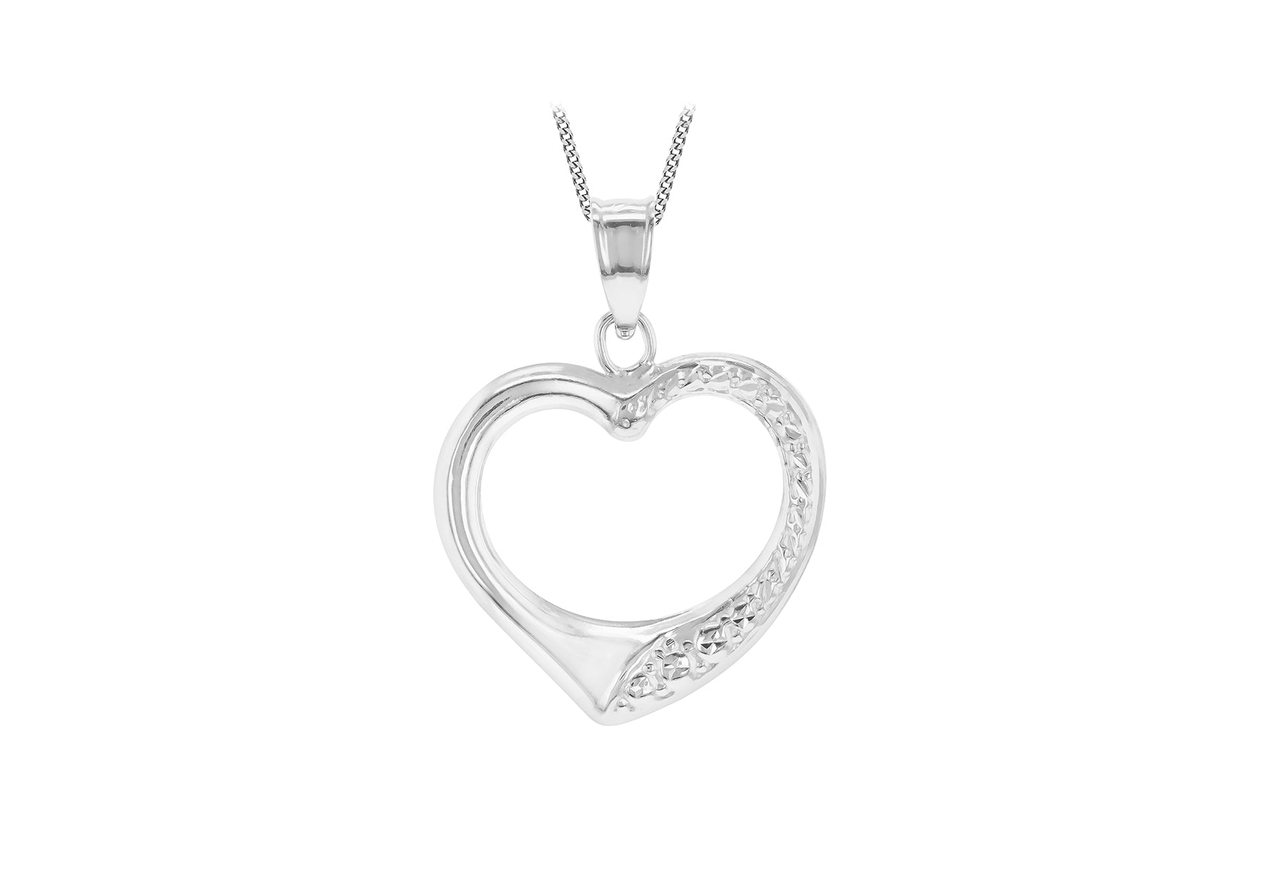 9ct White Gold Open Heart Etched Pendant
