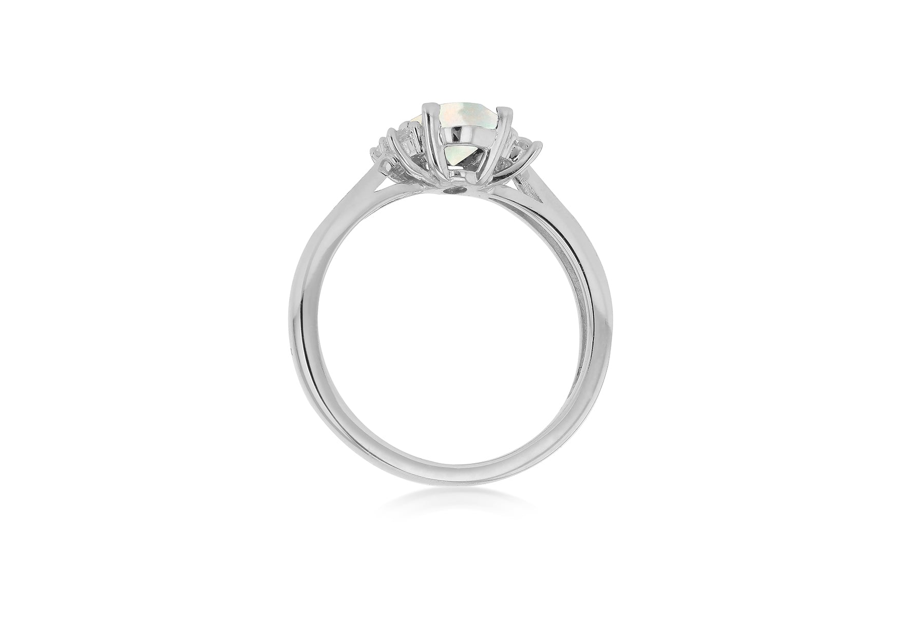 9ct White Gold Zirconia & Opal Shoulder Ring