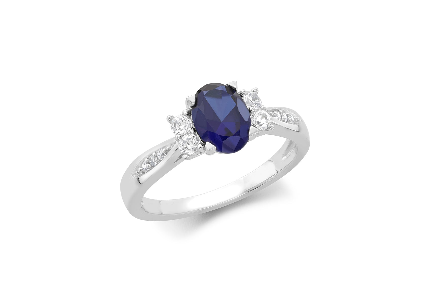 9ct White Gold Sapphire & Zirconia Shoulder Ring
