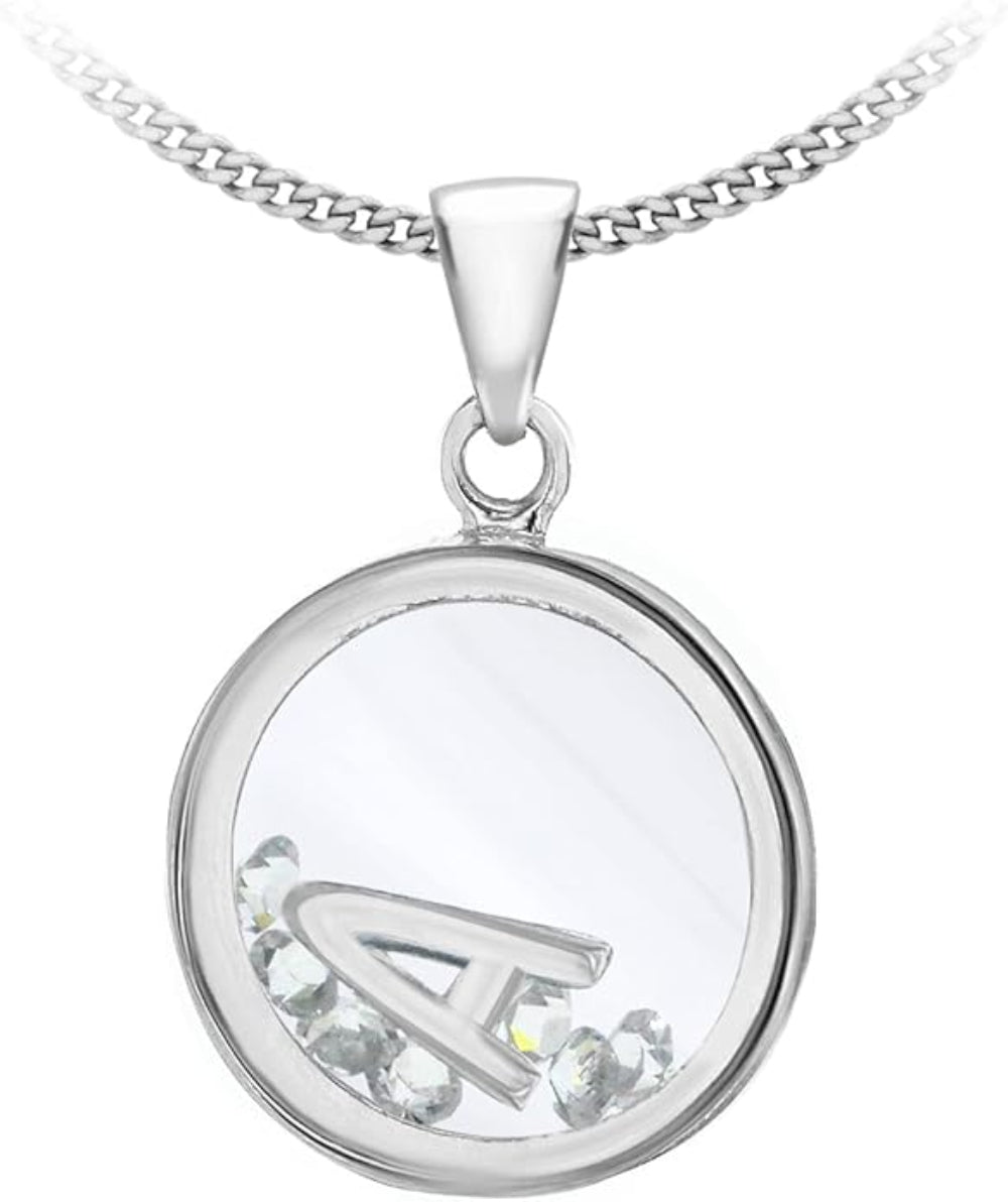Sterling Silver Zirconia 'A' Initial Floating Case Pendant