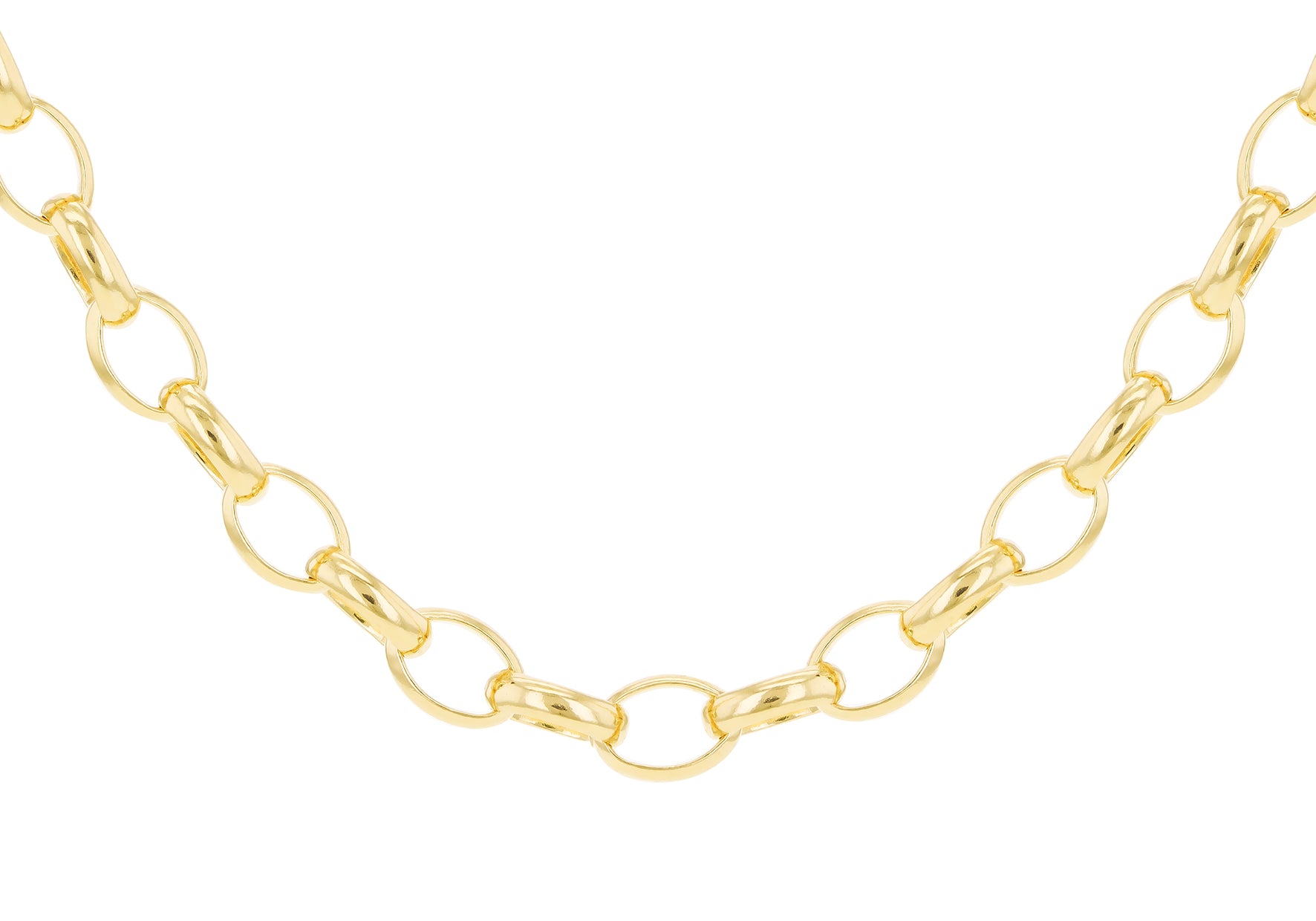 18ct Yellow Gold Oval Belcher Rolo Chain Necklace