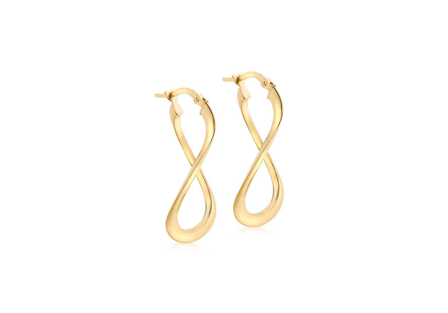9ct Yellow Gold Infinity Twist Hoop Earrings.