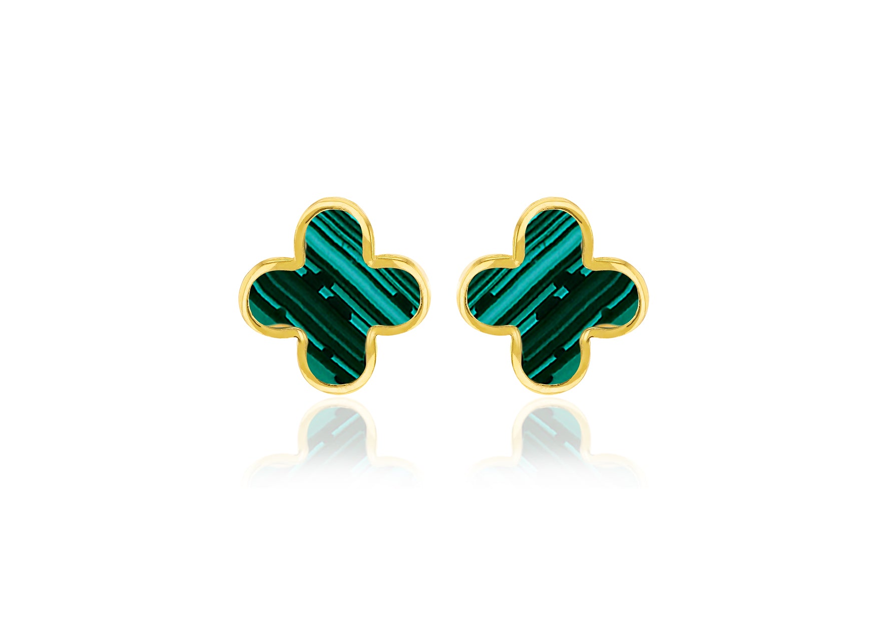 18ct Yellow Gold Malachite Petal Stud Earrings