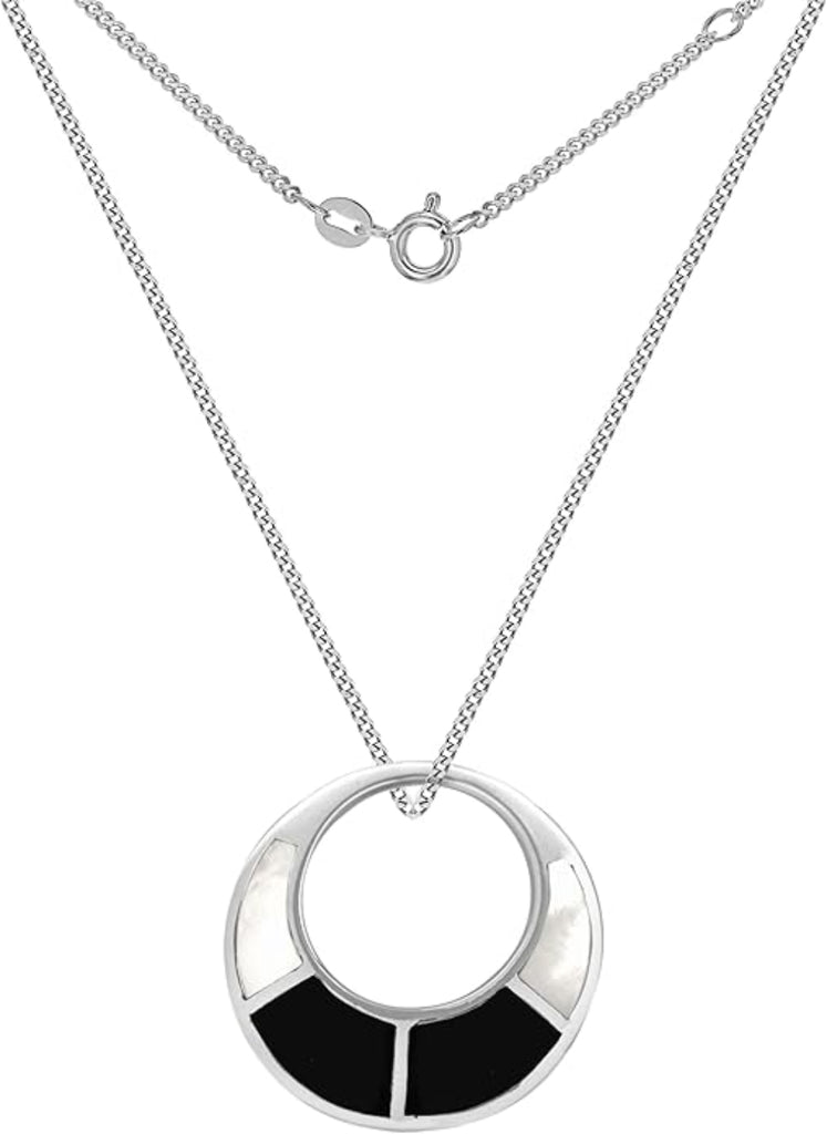 Sterling Silver Round Mother of Pearl & Onyx Pendant