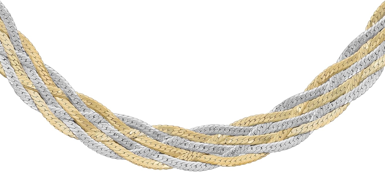 9ct Two-Tone Gold Six-Braid Textured Herringbone Necklace
