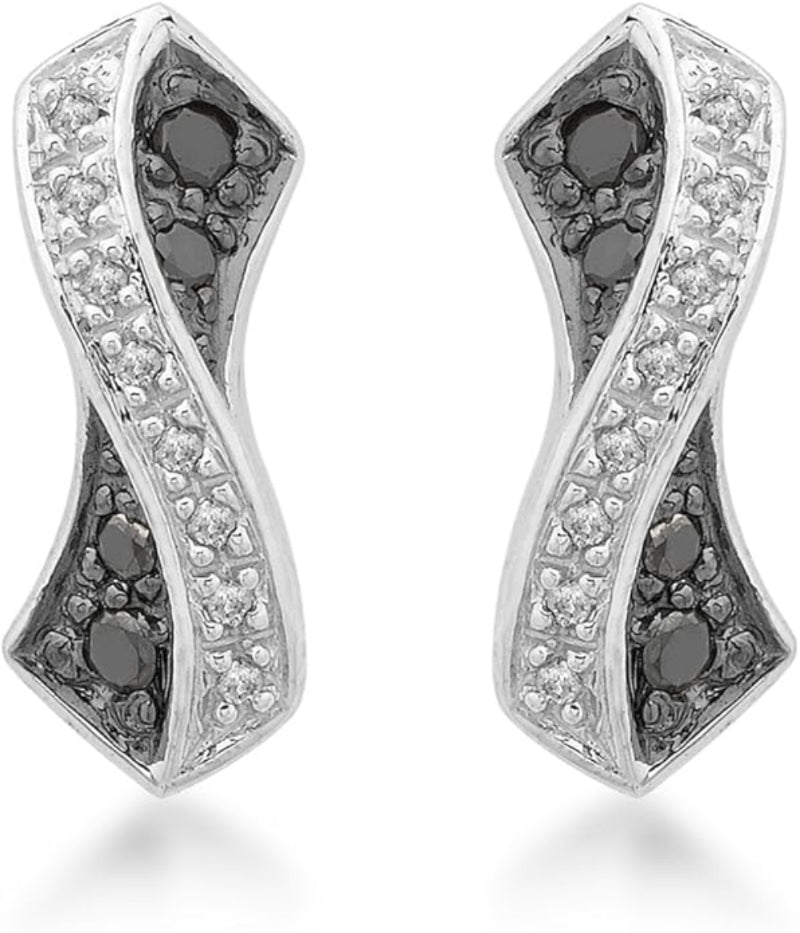 9ct White Gold 0.22ct Black & White Diamond Crossover Stud Earrings