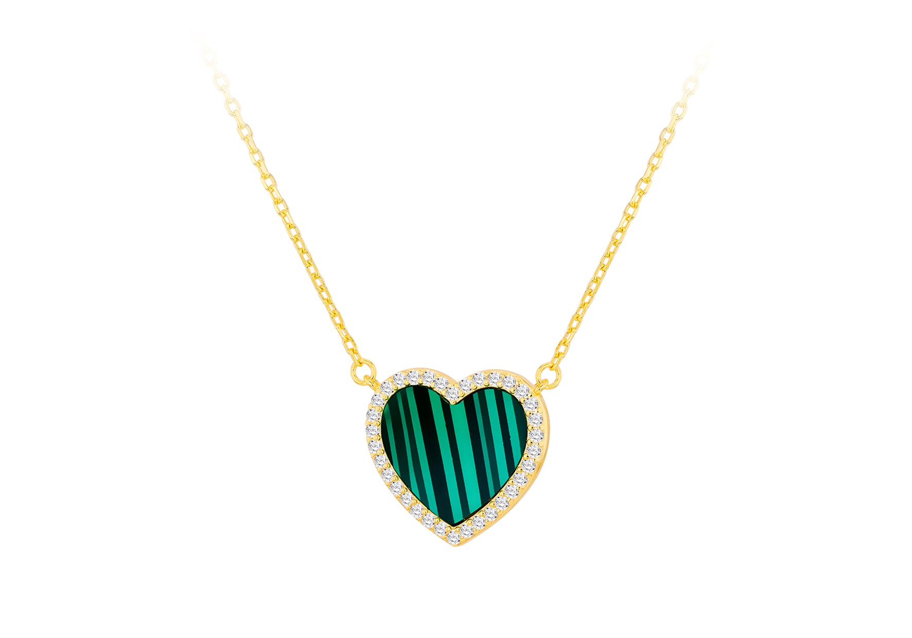 Gold Plated Sterling Silver Heart Malachite Zirconia Pendant