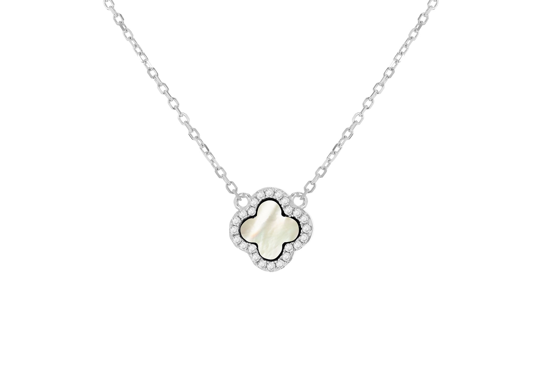 Sterling Silver Mother Of Pearl Clover Zirconia Pendant