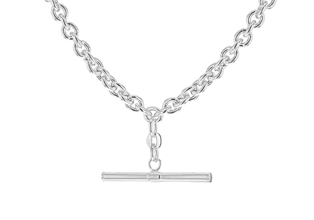 Sterling Silver T-Bar Belcher Chain Albert Clasp Necklace