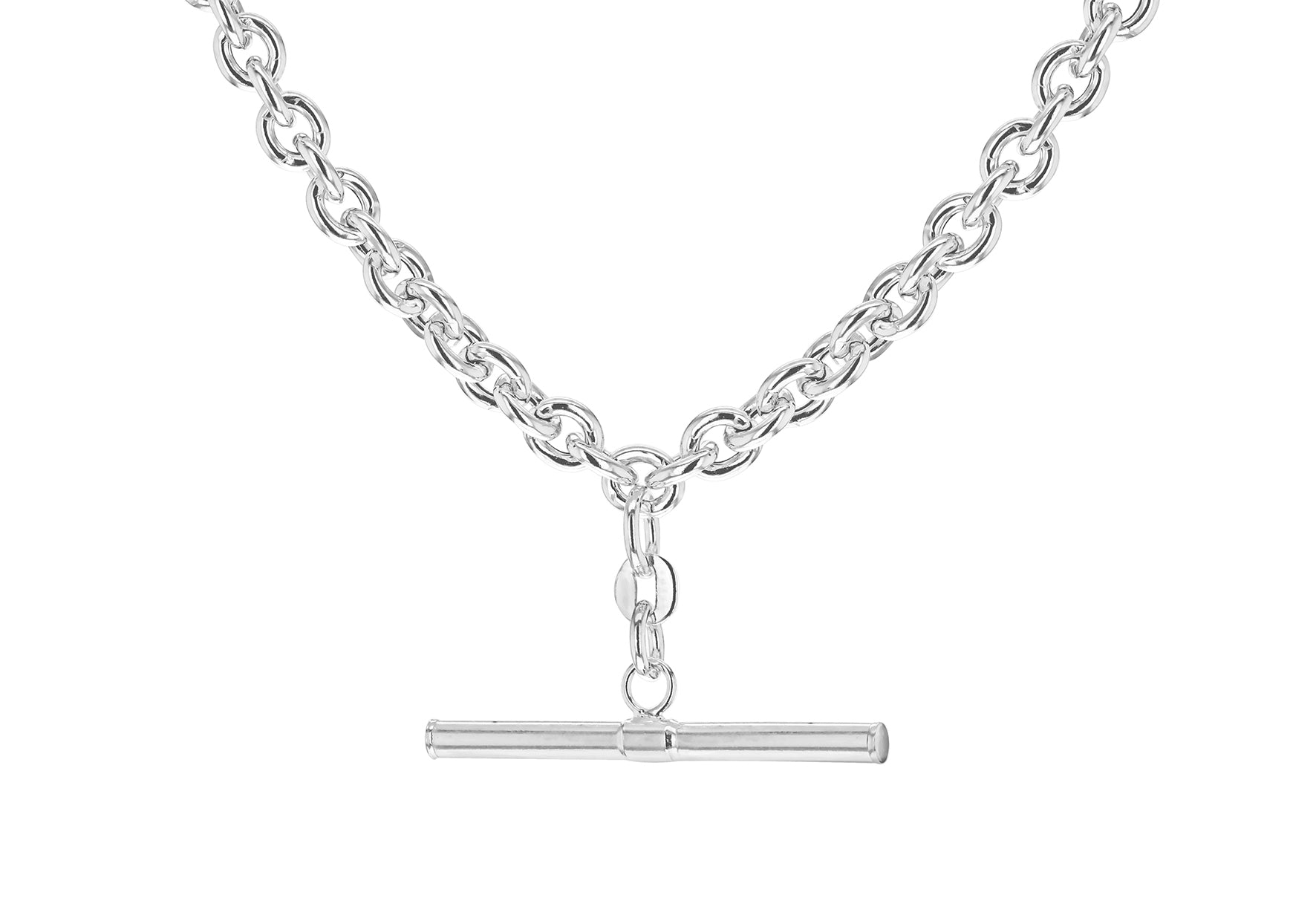 Sterling Silver T-Bar Belcher Chain Albert Clasp Necklace