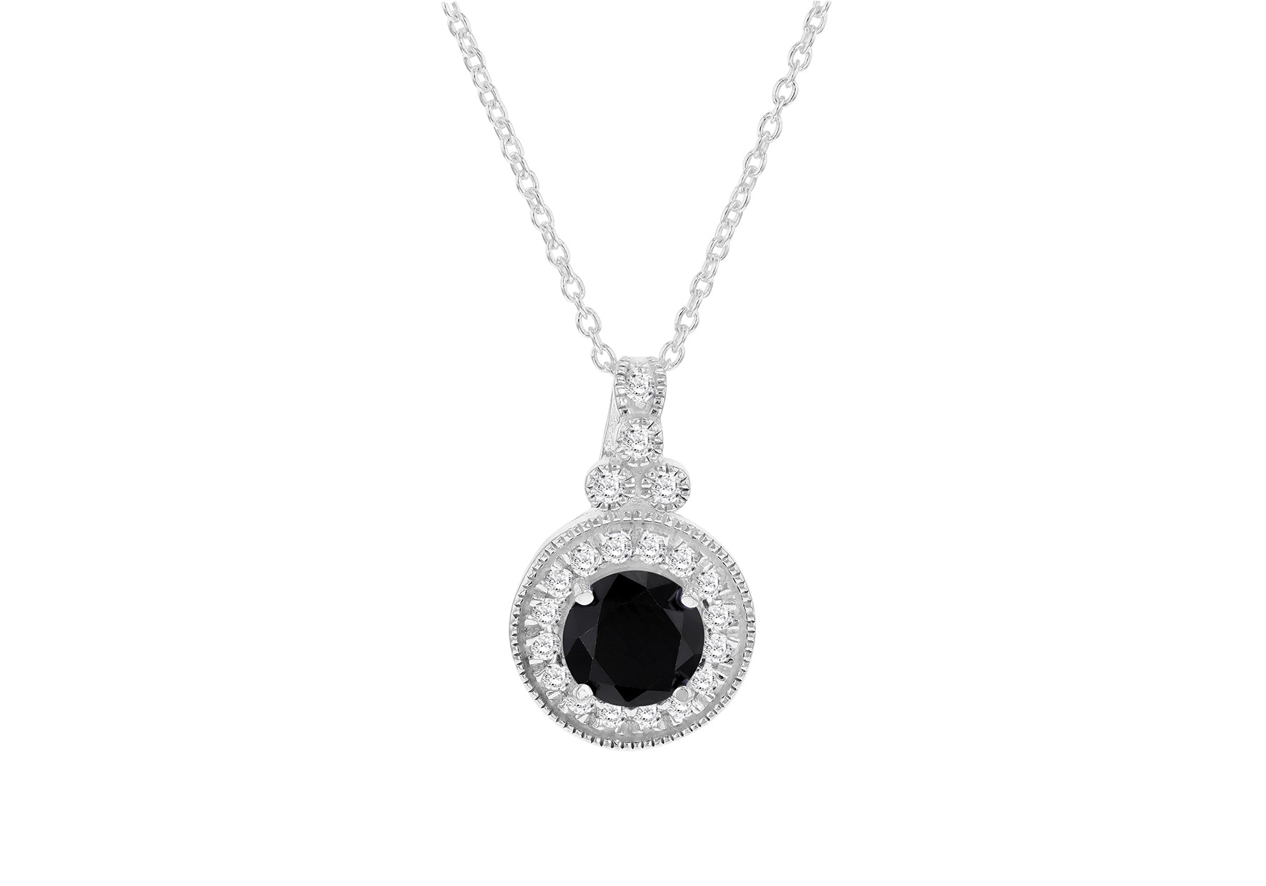 Sterling Silver Black & White Zirconia Halo Pendant Necklace