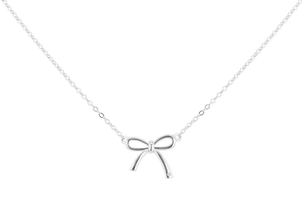 Sterling Silver Bow 0.005ct Diamond Set Necklace