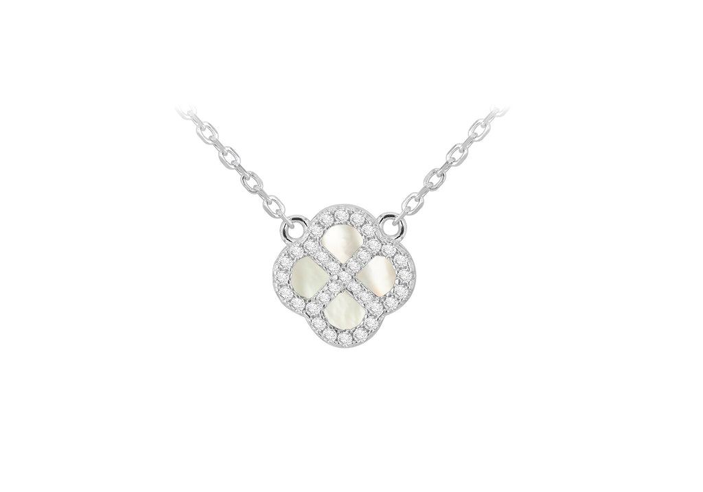 Sterling SIlver Clover Mother Of Pearl Zirconia Pendant