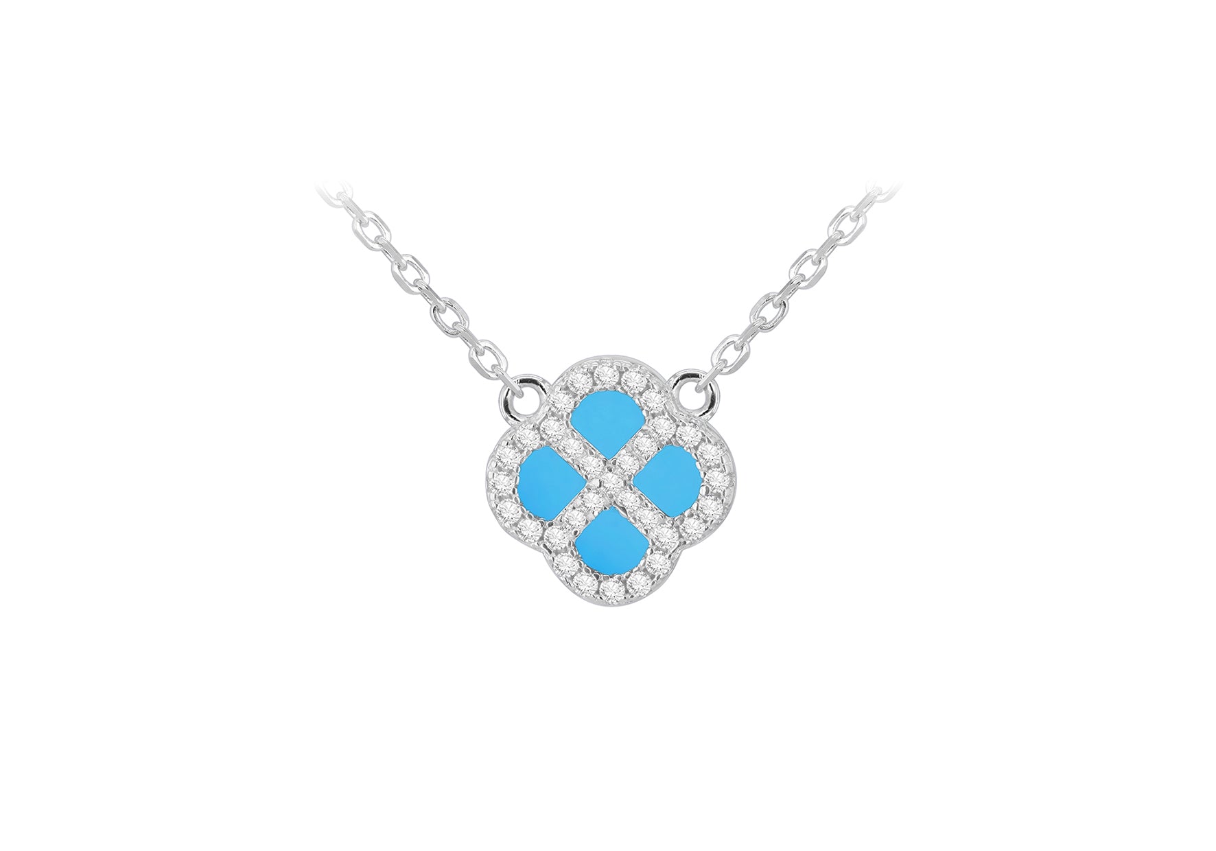 Sterling Silver Turquoise & Zirconia Clover Pendant