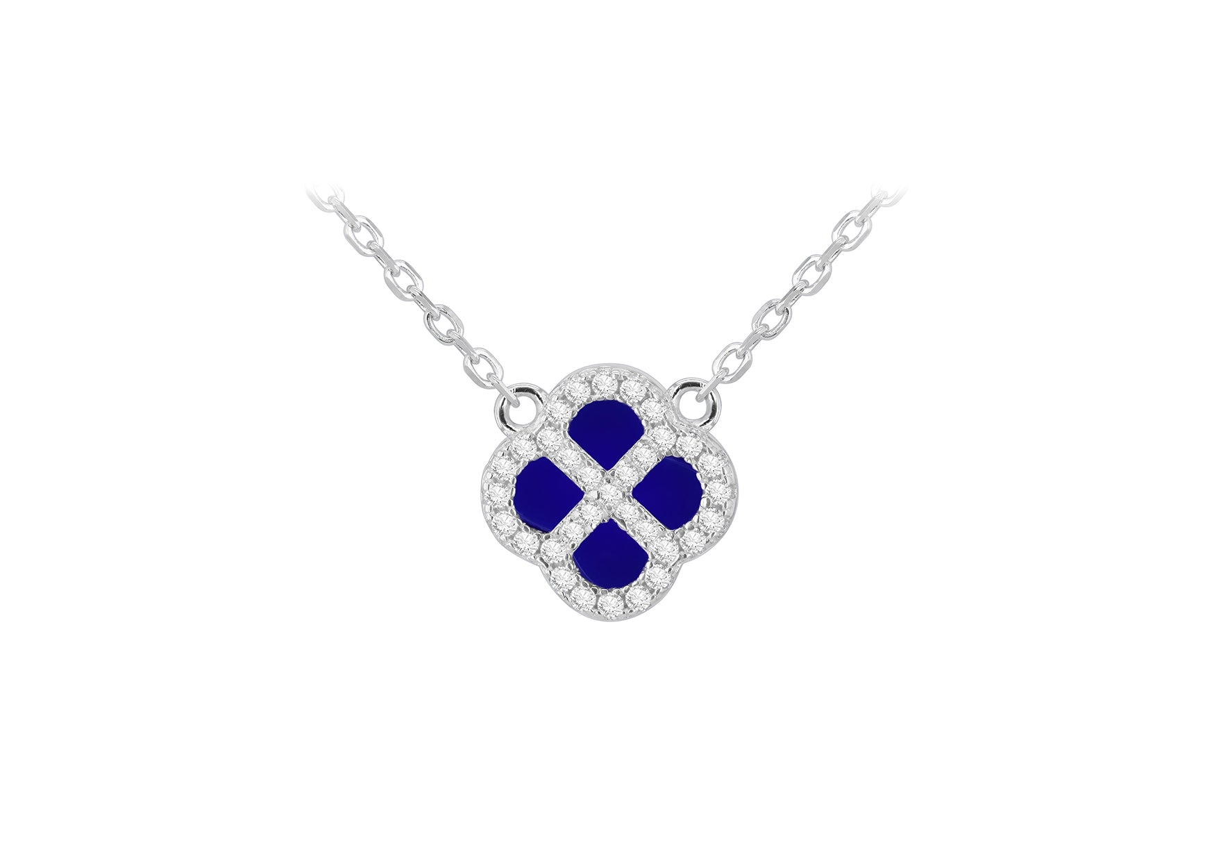 Sterling Silver Blue Lazurite & Zirconia Clover Pendant