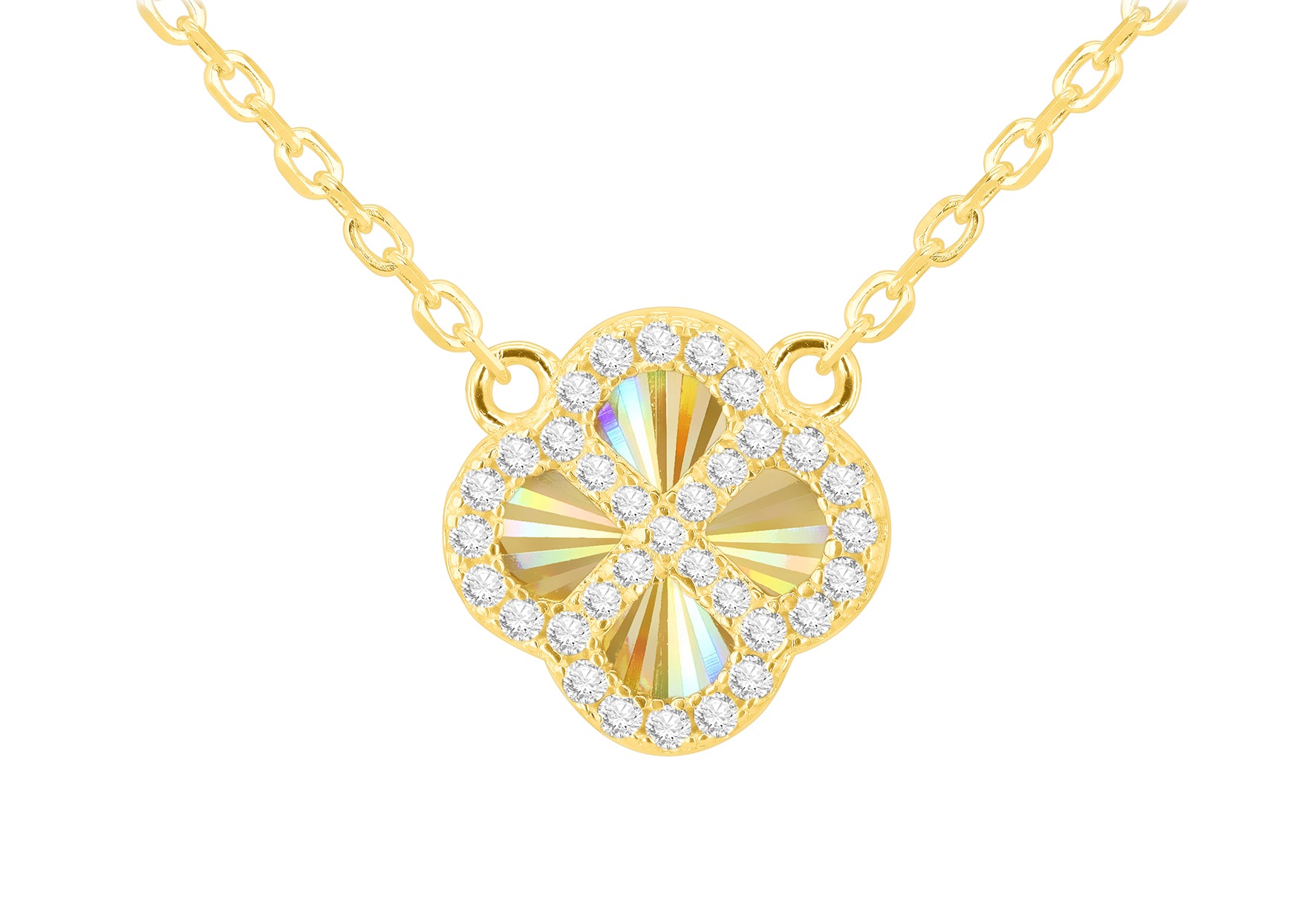 Yellow Gold Plated Sterling Silver Rainbow Clover & Zirconia Pendant