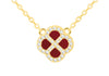 Yellow Gold Plated Sterling Silver Red Agate & Zirconia Clover Pendant