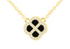 Yellow Gold Plated Sterling Silver Black Agate & Zirconia Clover Pendant