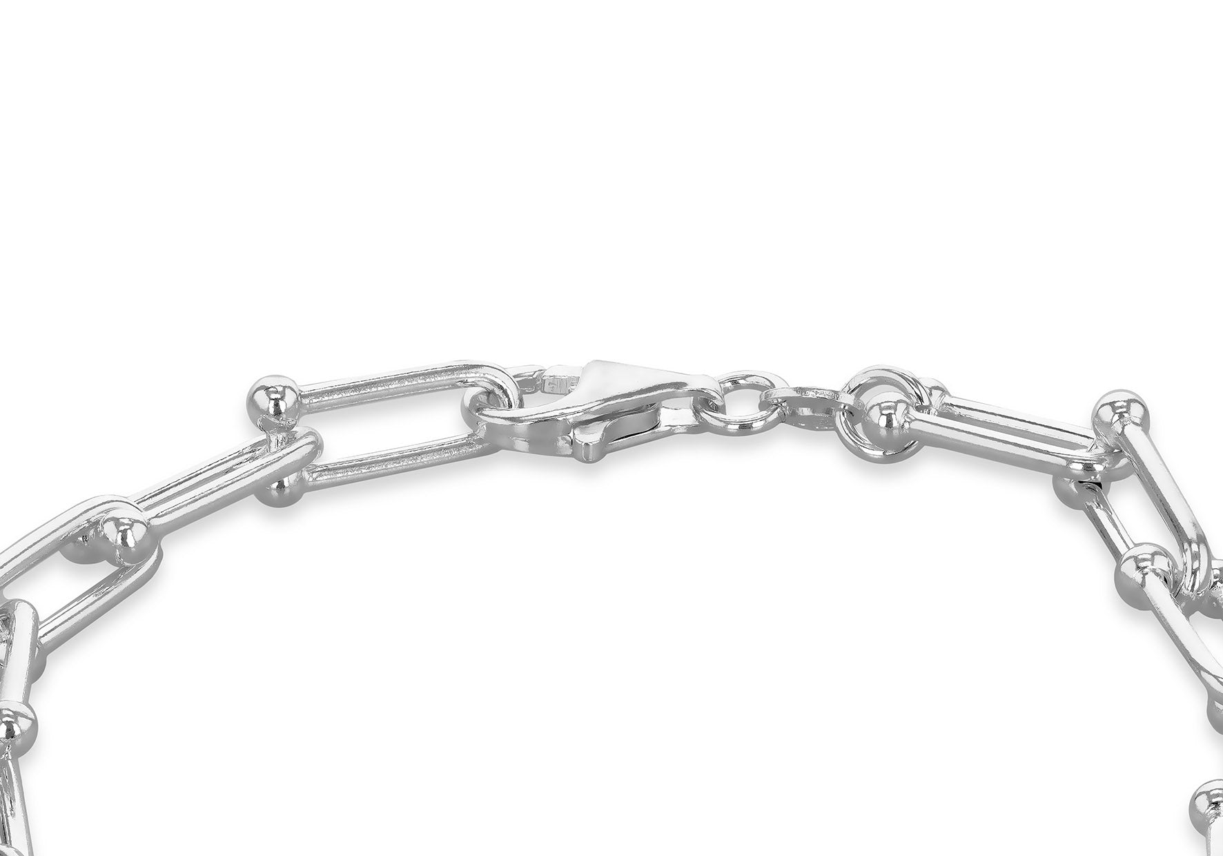 Sterling Silver Bar & Ball Links Chain Bracelet