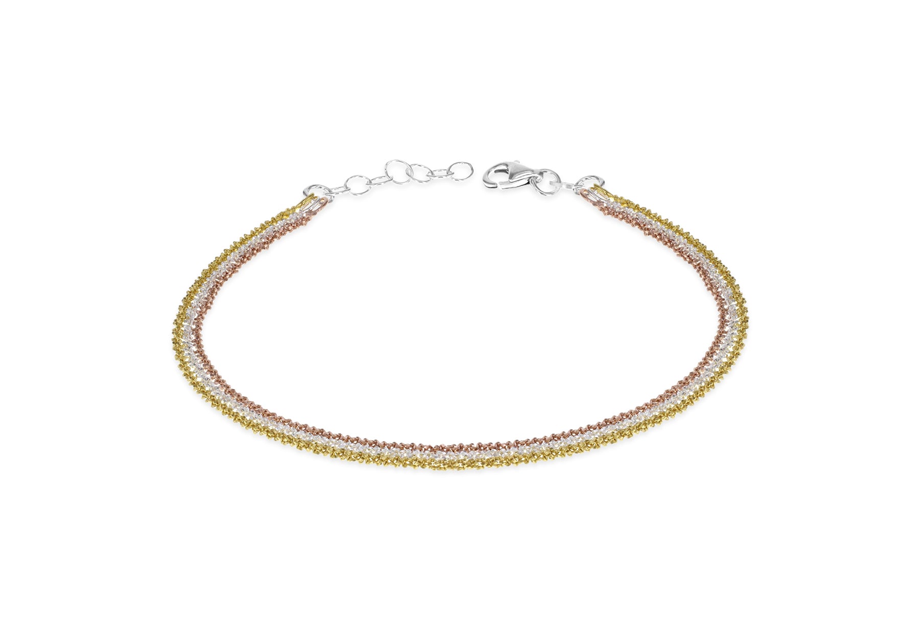 Sterling Silver Three-Tone Triple-Strand Adjustable Bracelet