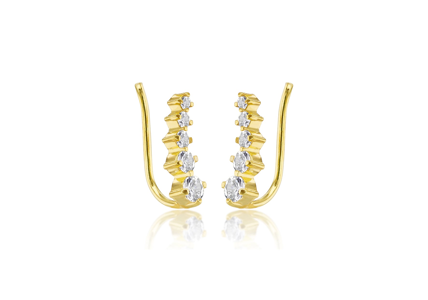 Yellow Gold Plated Sterling Silver White Zirconia Crawler Earrings