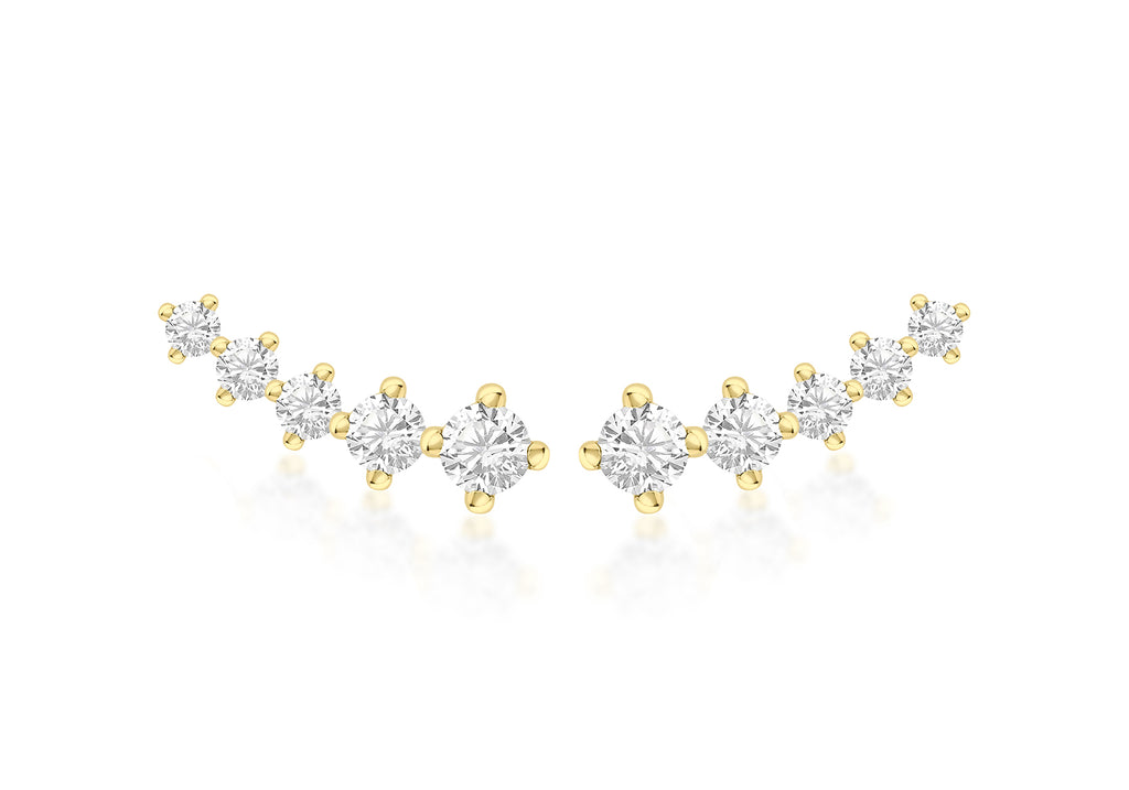 Yellow Gold Plated Sterling Silver White Zirconia Crawler Earrings