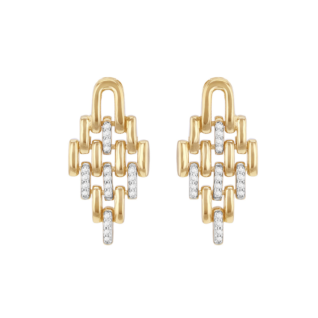 Gold Plated Geometric Link 0.18ct Diamond Drop Earrings