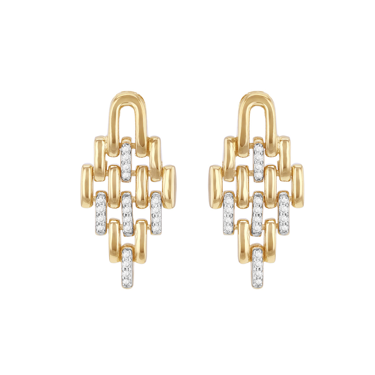 Gold Plated Geometric Link 0.18ct Diamond Drop Earrings