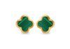 Yellow Gold Plated Sterling Silver Malachite Clover Stud Earrings