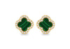 Yellow Gold Plated Sterling Silver Malachite Clover Stud Earrings