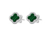 Sterling Silver Malachite & White Zirconia Clover Stud Earrings