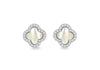 Sterling Silver Mother Of Pearl White Zirconia Clover Stud Earrings