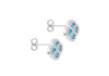 Sterling Silver Turquoise Clover & White Zirconia Stud Earrings