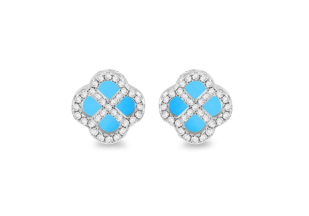 Sterling Silver Turquoise Clover & White Zirconia Stud Earrings