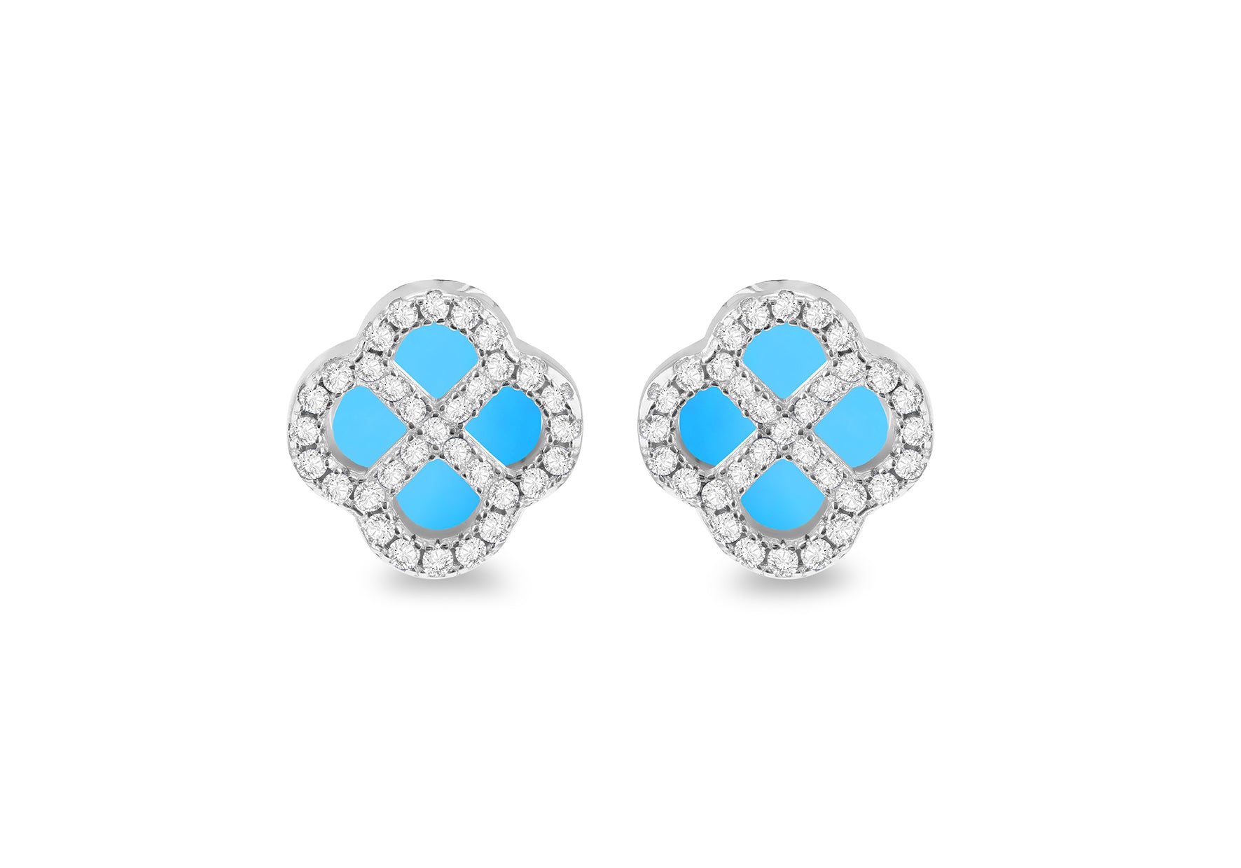 Sterling Silver Turquoise Clover & White Zirconia Stud Earrings