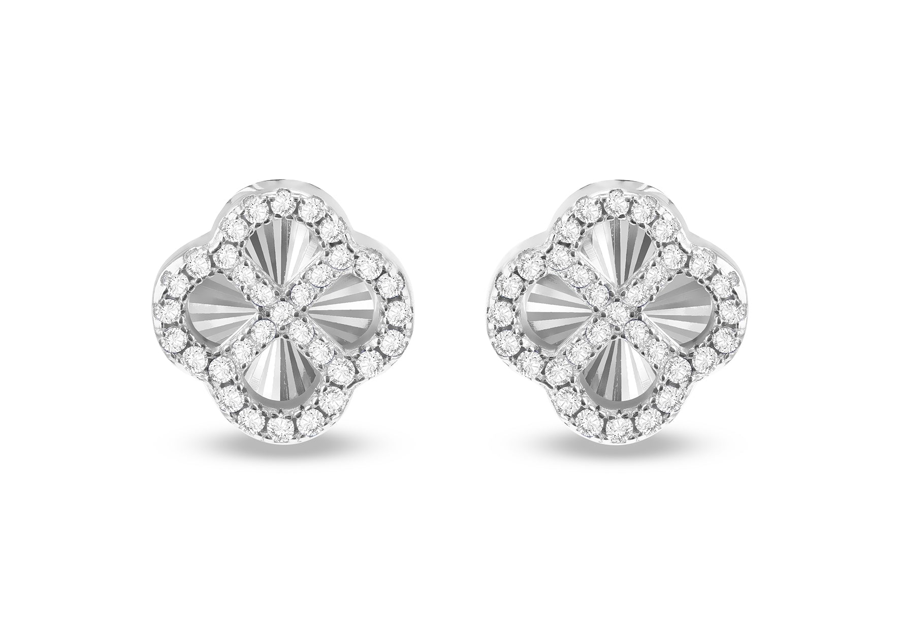 Sterling Silver Rainbow Clover White Zirconia Stud Earrings